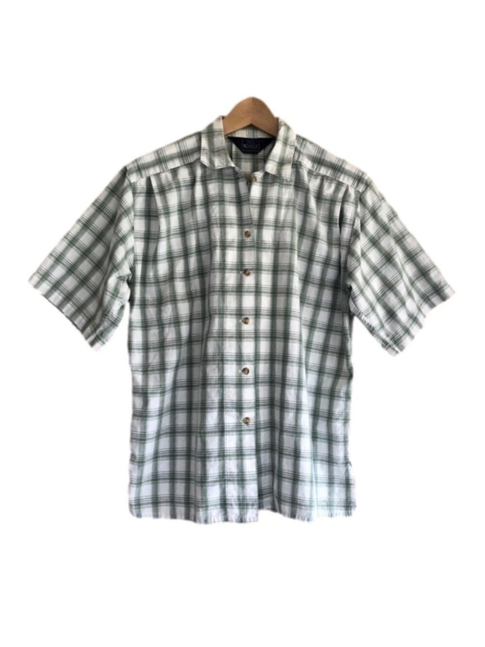 VINTAGE Woolrich Woman plaid short sleeve button front blouse size L